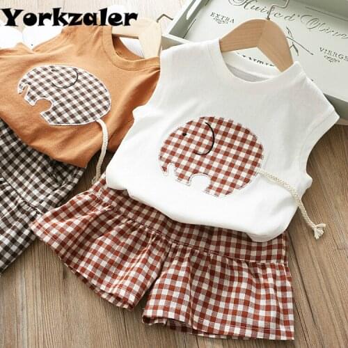 Girls Summer Clothes Set Sleevelss Shirt and Plaid Shorts Childrens Sport Suit Toddler Baby Girl Outfits 2019 Fashion Drop Ship