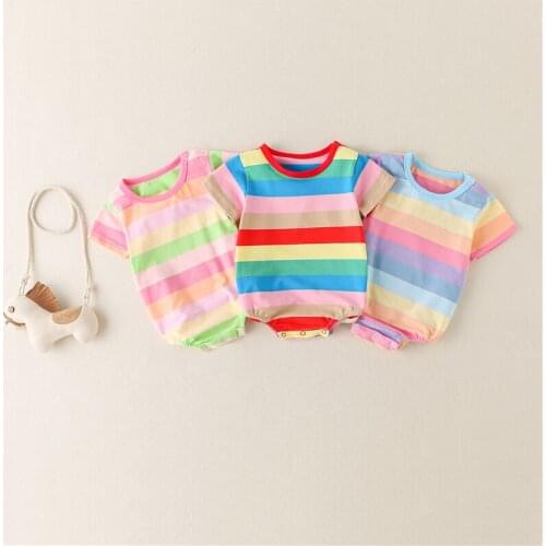 Summer Baby Girls Rompers Rainbow Stripe Princess Baby Clothing Short Sleeve Bodysuit New Born Clothes Infant Overalls Clothing