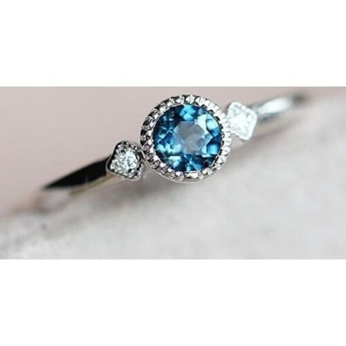 Milangirl Simple Ring Classic Silver Plated Color Inlaid Blue Crystal Rhinestone Zircon Female Ring for Women Wedding Jewelry