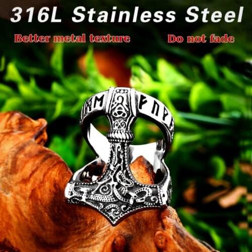Beier 316L Stainless Steel Nose viking for men scandinavian Odin thors hammer mjolnir Runic Amulet Ring fasion jewelry LR567