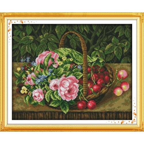 Fruit basket Printed Cross Stitch Kit Decorative Paintings 11CT Fabric 14CT Canvas DMC Embroidery Needlework Cross-stitch set