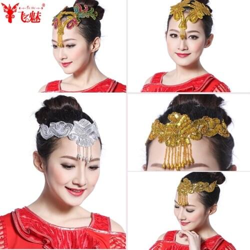 New Ethnic dance headdress flower Square Dance headdress Modern stage clothing headdress Yangko dance accessories sequins