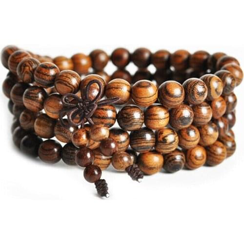 Tibetan Buddhism 108 Good Tiger Skin Sandalwood Bead Mala Necklace