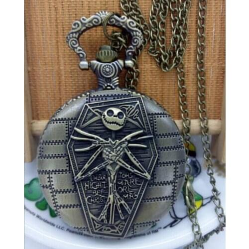 New style Tim Burtons The Nightmare Before Xmas pocket watch necklace women Men gift 10piece /lot