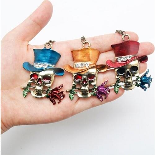 Skull Skeleton Flower Necklace Fashion Enamel Pendant Jewelry Punk Style Men Charming Gifts Cute Halloween Party Accessory New