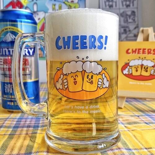 Drinking Beer Brothers Glass Beer Mug Large Capacity 360ml Cute Healing Water Cup Drinking Beer Coffee Cup Milk Coffee Cup