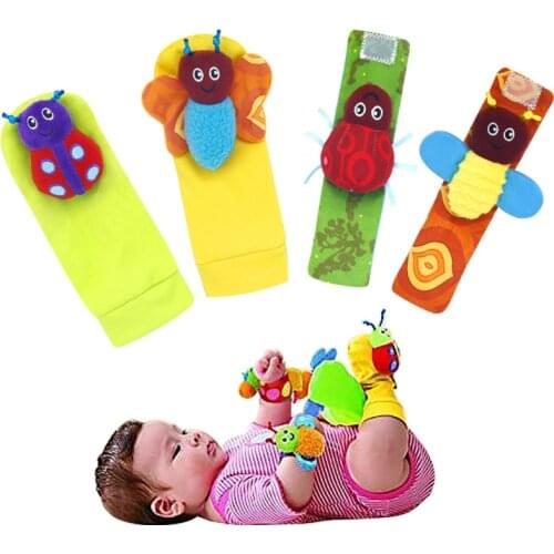 2pcs Baby Cartoon Animal Rattles Kawaii Infant Toy Soft Plush Sock Baby Rattle Toy Wrist With Soft Sound Baby Attention Training
