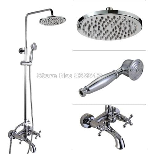 Polished Chrome 8 inch Bathroom Rainfall Shower Faucet Set with Dual Handle Bathtub Mixer Tap Wall Mounted Wcy354