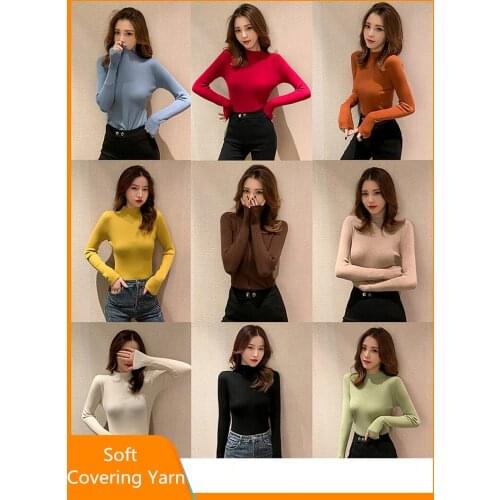 11 Colors Basic Knitwear Pullover Women Fall 2019 Korean Style Solid Color Half Turtleneck Knitted Sweater Black Off White T421