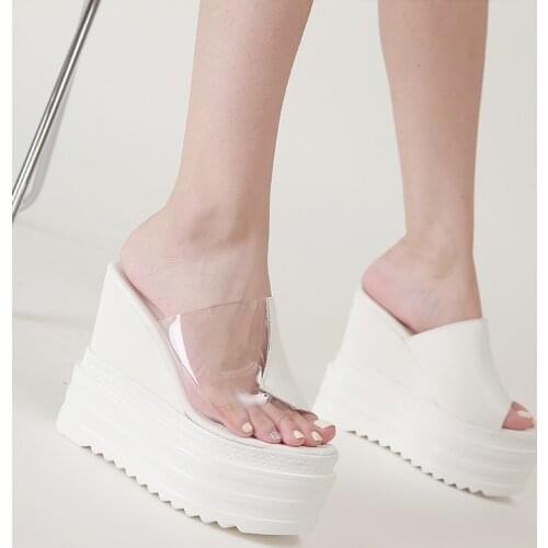 PVC Jelly shoes Wedges High Heels Summer Women Slippers Outdoor Sandal Slides New Ladies High Platform Gothic Cosplay Slippers