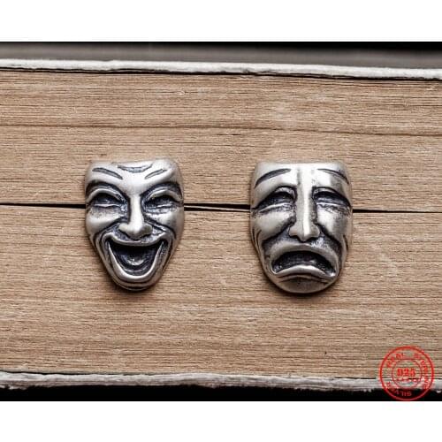 MKENDN 925 Sterling Silver Creative Retro Smiley crying face Stud Earring Punk Street Style Ear Pin For Men Women Fine Jewelry