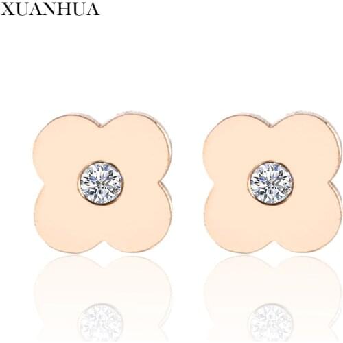 XUANHUA Charm Crystal Rose Gold Stud Earrings Stainless Steel Jewelry Woman Vogue 2019 Fine Jewelry Accessories Bohemian Jeweler