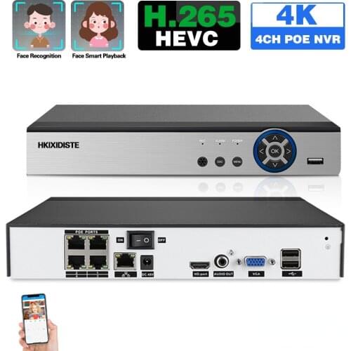 4K POE NVR System 4CH Face Recognition CCTV Network Surveillance Video Recorder 8MP 4 Channel NVR Security System XMEYE ONVIF HD