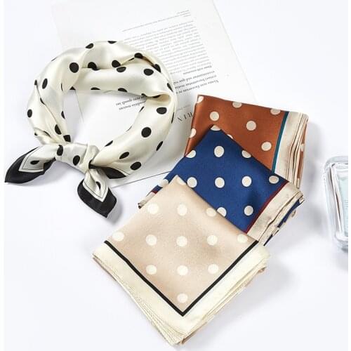 FXAASS Women Hijab Square Scarf Fashion Lady Retro Luxury 100% Mulberry Silk Scarf Shawls 52*52cm ins Dot Cape Headband