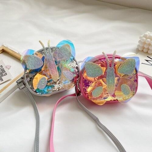 Lovely Childrens Princess Messenger Bag Sequins Butterfly Sweet Girls Small Shoulder Bags Baby Kids Coin Purse Wallet Handbags
