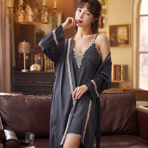 Wedding Robe Set Sexy Bride Bridesmaid Kimono Gown Lady V-Neck Nightgown&Bathrobe Suit Lace Intimate Lingerie Casual Sleepwear