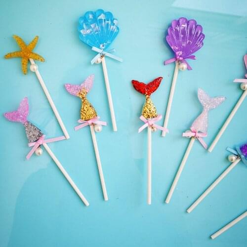 2pcs Mermaid Tail Cake Topper Glitter Pearl Happy Birthday Cupcake Topper For Wedding Mermaid Party Cake Decorations Baby Shower