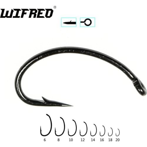 Wifreo 50pcs Fly Fishing Nymph Bug Shrimp Pupae Larvae Caddis Egg Flies Tying Hooks Material Micro Barb High Carbon Steel #10-16