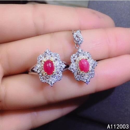 KJJEAXCMY Fine Jewelry 925 sterling silver inlaid natural ruby female ring pendant set fashion supports detection
