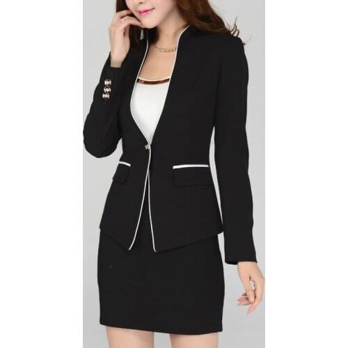 Blazer+ Skirt) 2015 Custom made Lady Skirt Suits Business Black Coat +Mini Skirt One Button 4XL OL Blazer Suit