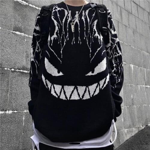 Womens sweater Trend ins street fashion brand fried street dark little devil jacquard knitted y2k sweater bebobsons Tunics
