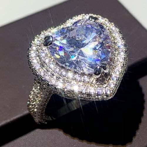 280pcs Pave White 5A Cubic Zircon Luxury Jewelry 925 Sterling Silver Promise Women Wedding Heart Band Ring For Lovers Gift