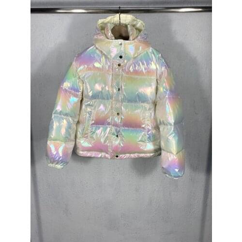 Winter 10.40 Hot Sale!!! New Laser Rainbow Colorful Bright Surface Thicken Loose Warm Down Coat Women Fashion Hooded Outerwear