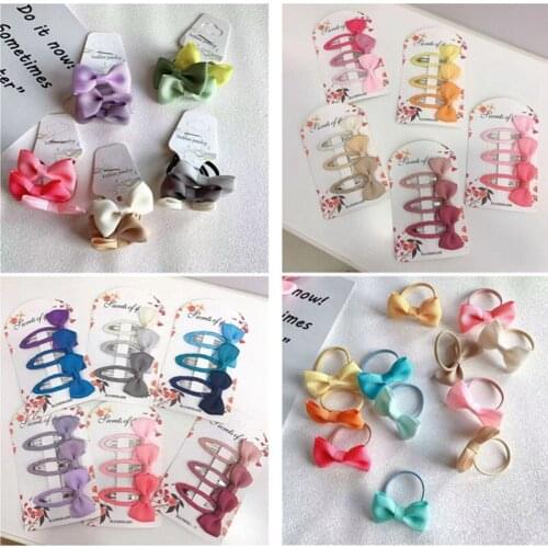 10set/lot Ribbon Hair Bow Girls Elastic Hair Band Top Hair Clip For Girl Bow Hairpin BB Clip Children Accessories Gum Kids Gifts