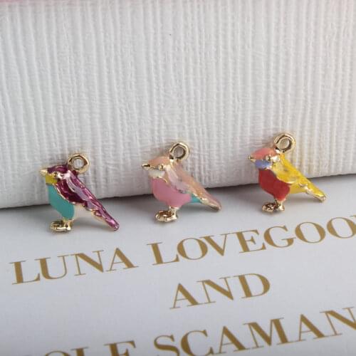 10PCS DIY Jewelry Accessories Gold Color Enamel 3D Little Sparrow Colorful Bird Charm Fit Bracelets Women Beads & Jewelry Making