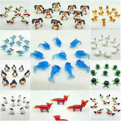 Cartoon Colored glaze Mini animals Figurines Charms Hanging pendant DIY Jewelry making Decorations Handmade Accessories 10pcs