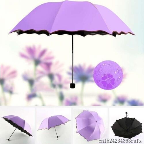 10 Pcs Magic Umbrella Three Folding UV-Protection Sun Rain Umbrellas Color Changing After Water Gift for Lady Girl