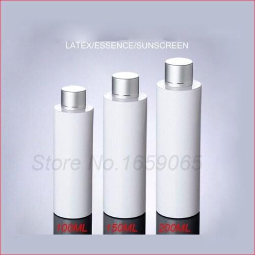 100/150/200G White flat shoulder PET plastic bottle matt silver cap empty makeup water cosmetic container Refillable Bottles