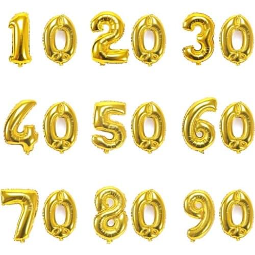 32 Inch Gold Digit Balloons 10 20 30 40 50 60 70 80 90 Years Adult Old Birthday Party Wedding Anniversary DIY Ballons Decoration