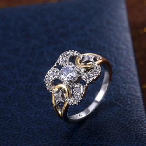 White Crystal Dainty Hollow Square Stone Ring Female Luxury Vintage Gold Silver Color Wedding Rings For Women Engagement Jewelry
