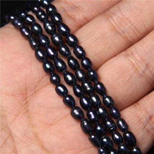 4-4.5mm Black Freshwater Pearl Beads Oval Natural Pearls Punch Loose Beads For Jewelry Making Necklace DIY Craft Accessories 14"