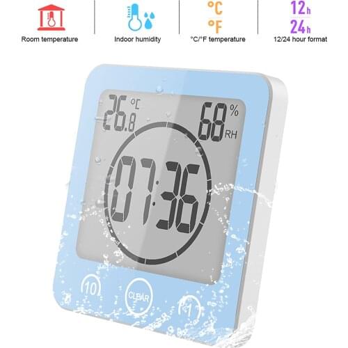 LCD Digital Waterproof For Water Splashes Bathroom Wall Clock Shower Clocks Timer Temperature Humidity Kitchen Wash Room Timers
