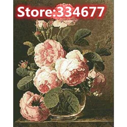 Flower Roses In A Glass Vase Top Quality Embroidery Needlework Print 14CT Unprinted Art Cross Stitch Kits DIY Handmade Decor