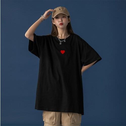 Simple Love Print T Shirts for Women Summer Casual Clothes Teenage Girl Heart Graphic Tees Couples Oversized Harajuku Streetwear