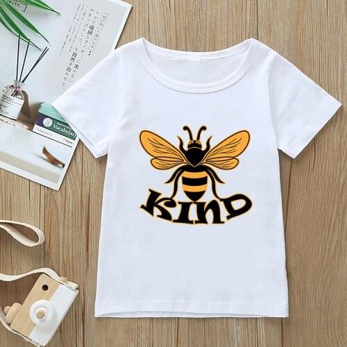 Bee Print T-shirts For Girls Cute Letter Clothes Summer Kawaii Casual T Shirt Children Short Sleeve White Clothing Tees,YKP199