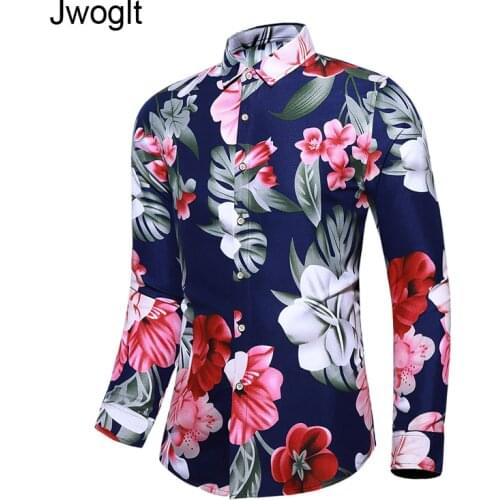 45KG-120KG Flowers Print Hawaiian Shirts Men Autumn Button Down Long Sleeve Shirts Big Size 5XL 6XL 7XL Male Blouse