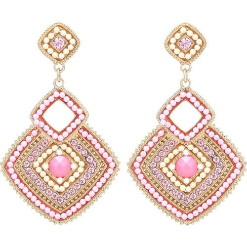 ORNAPEADIA Personality Geometric Square Earrings Inlaid with Millet Beads Earrings Summer Holiday Style Female Earring Wholesale