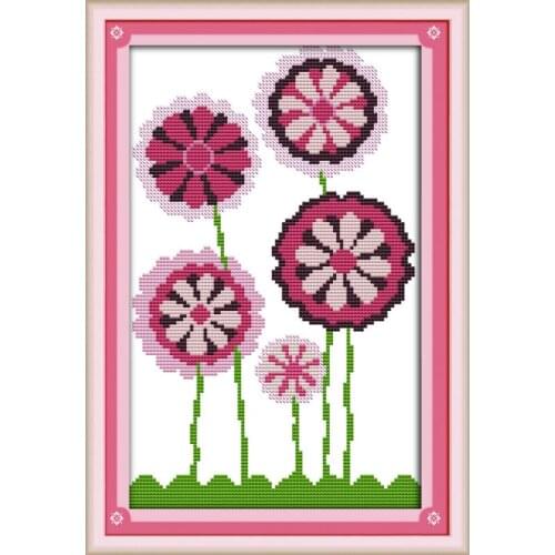 Joy Sunday Purple Flowers Painting Patterns Printed on Canvas 11&14CT Needlework DIY Cross Stitch Kits Chinese Embroidery Kits