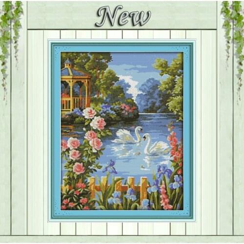 Swan lake scenery love home Decor paintings counted printed on canvas DMC 11CT 14CT kits Cross Stitch embroidery needlework Sets