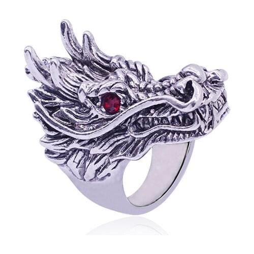 Retro Dragon Ring Exquisite Personality Red Eye Faucet Mens Ring Punk Hip Hop Animal Ring Man Jewelry Chic Holiday Gift