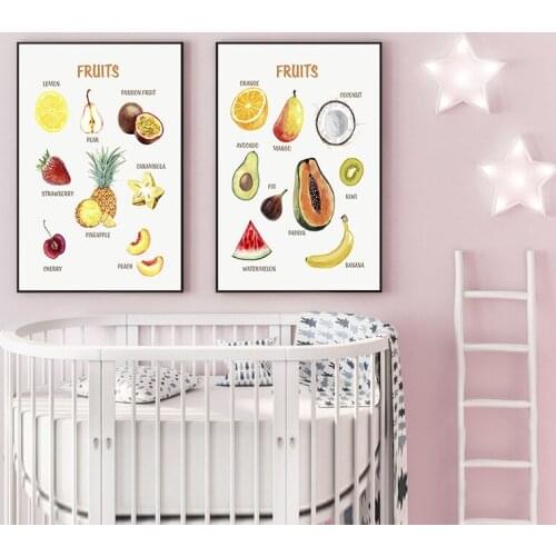 Colorful Fruit And Vegetable Oranges Mango Kiwi Banana Eggplant Canvas Painting Wall Picture Poster Living Child Room Decoration