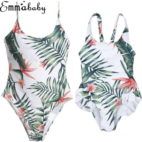 2019 Brand Family Look Matching Swimsuit Tropical Leaf Print Swimsuit Mother Daughter Beach Shorts Family Matching Swimwear