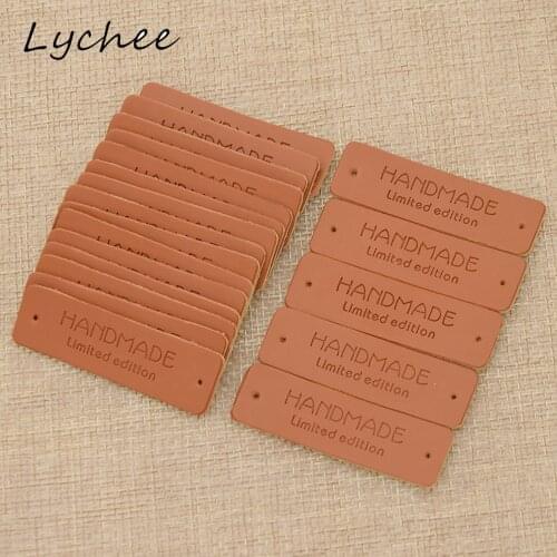 Lychee 20pcs 5*1.5cm Handmade Artificial PU Leather Labels With Trees Sailboat Pattern DIY Craft Sewing Markers