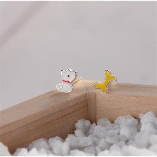 Korean Style Fashion Colorful Epoxy New 925 Sterling Silver Jewelry Personality Dog And Bone Women Gift Stud Earrings SE559