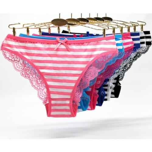 2019 New Striped Cotton Girl Panties Thongs Lace Seamless Girls Underwear Multicolors Panties For Young Girl Dropshipper