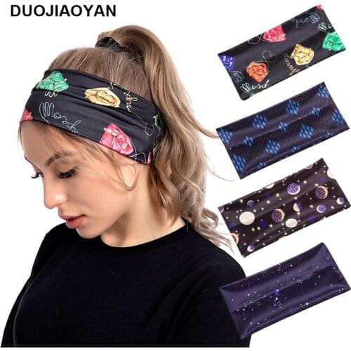 DUOJIAOYAN New Fashion Women Hair Band Hoop Print Pattern Headband Cosmic Starry Sky Sports Hair Accessories